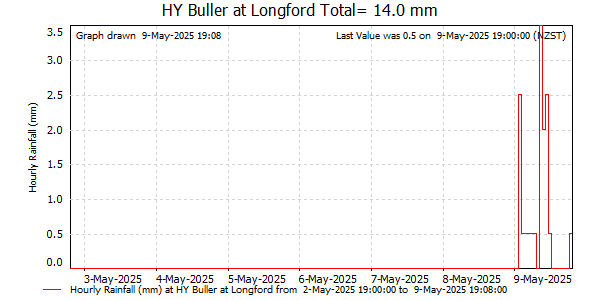 Hourly Rainfall for Buller at Longford