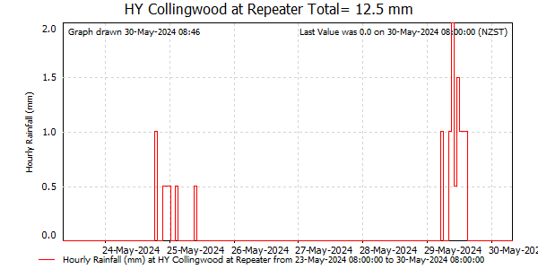 Hourly Rainfall for Collingwood at Repeater